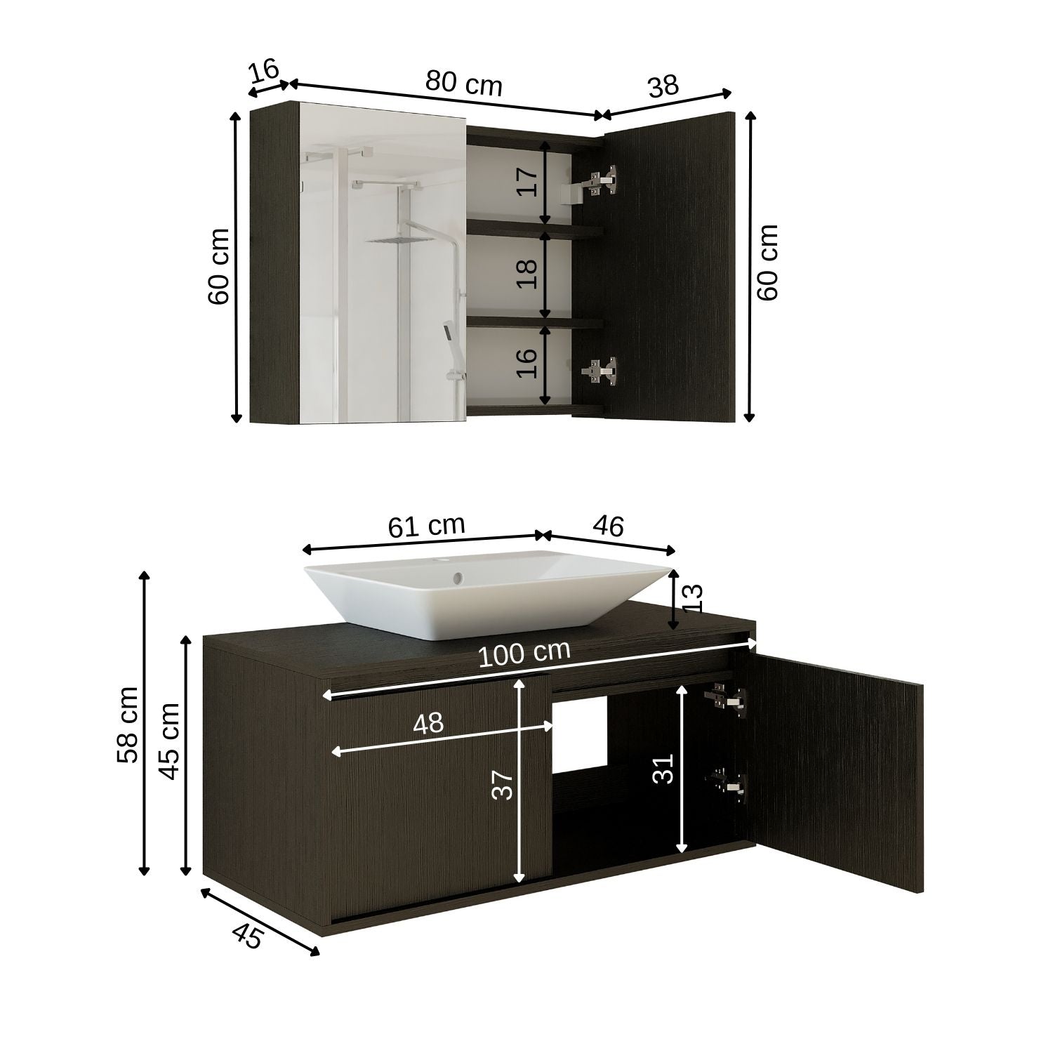 Bathroom Cabinet with Sink Set of 2 - Atlantic
