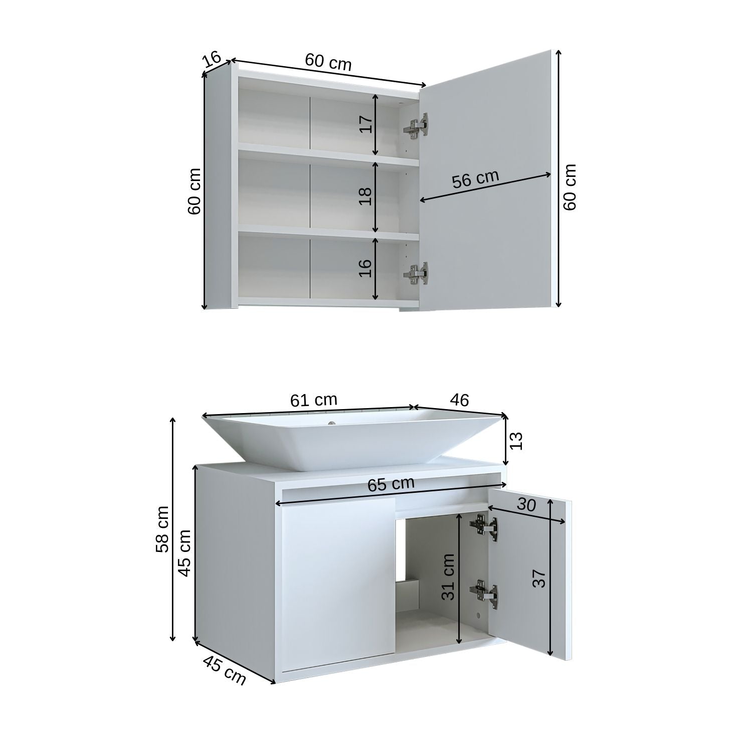 Bathroom Cabinet with Sink Set of 2 - Atlantic