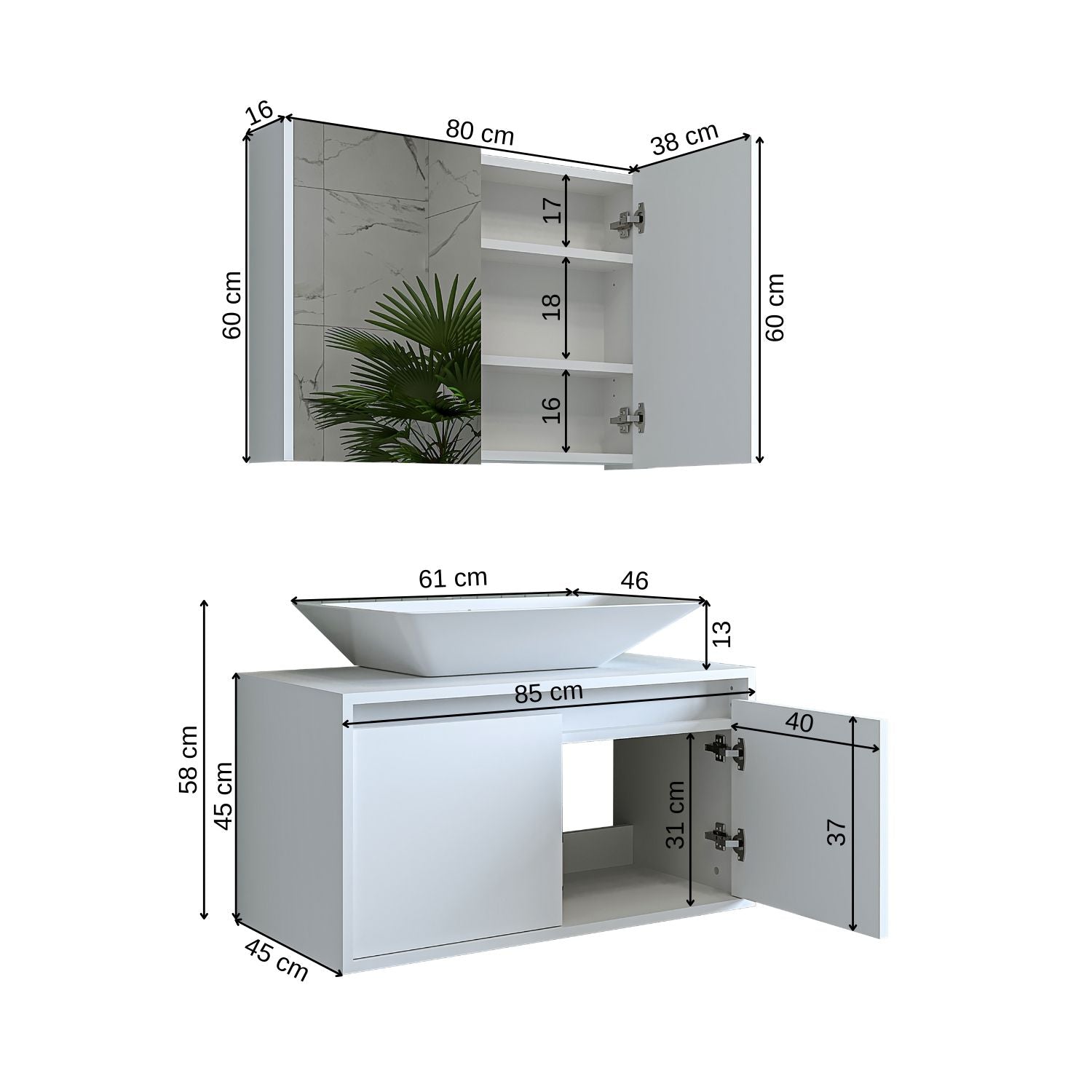 Bathroom Cabinet with Sink Set of 2 - Atlantic