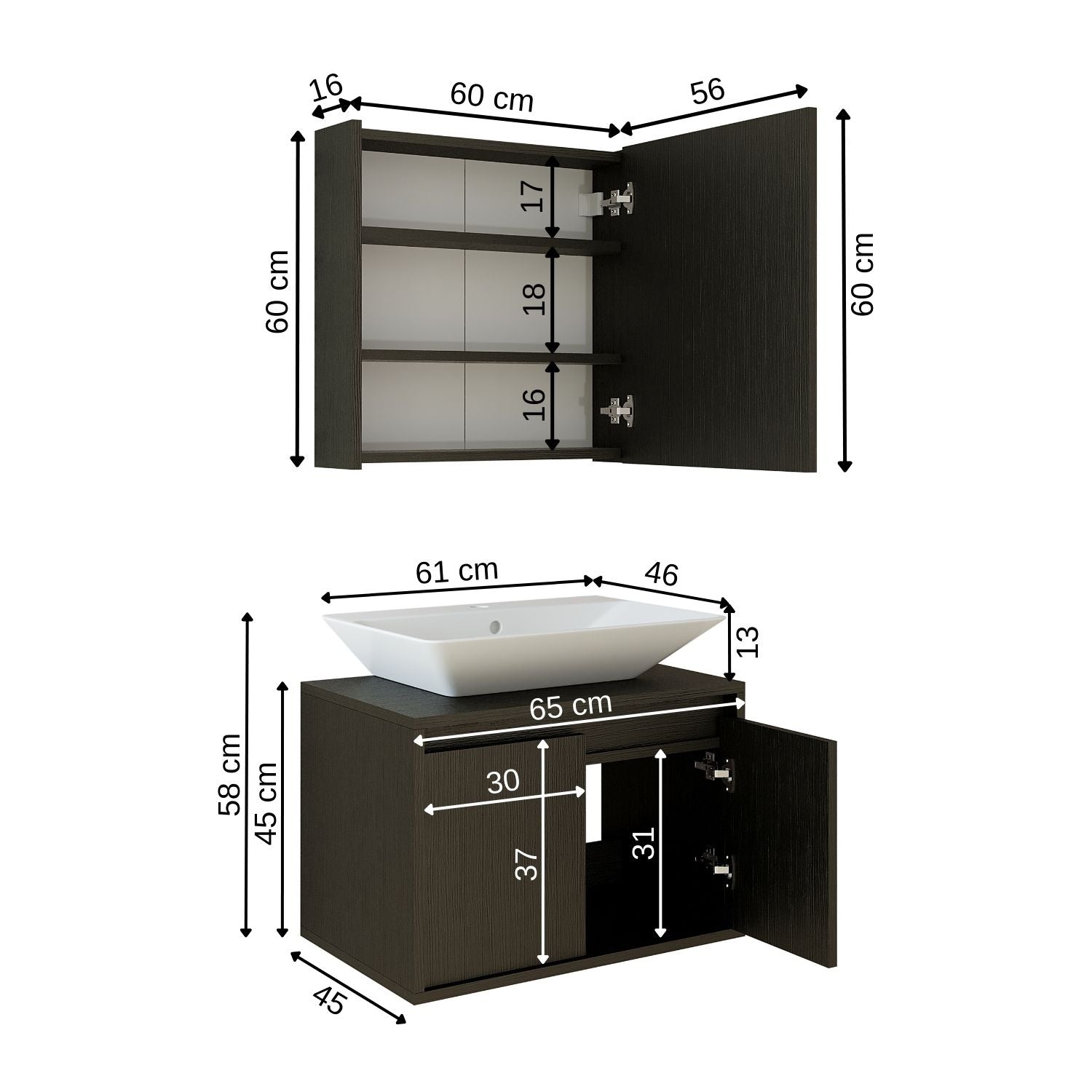 Bathroom Cabinet with Sink Set of 2 - Atlantic