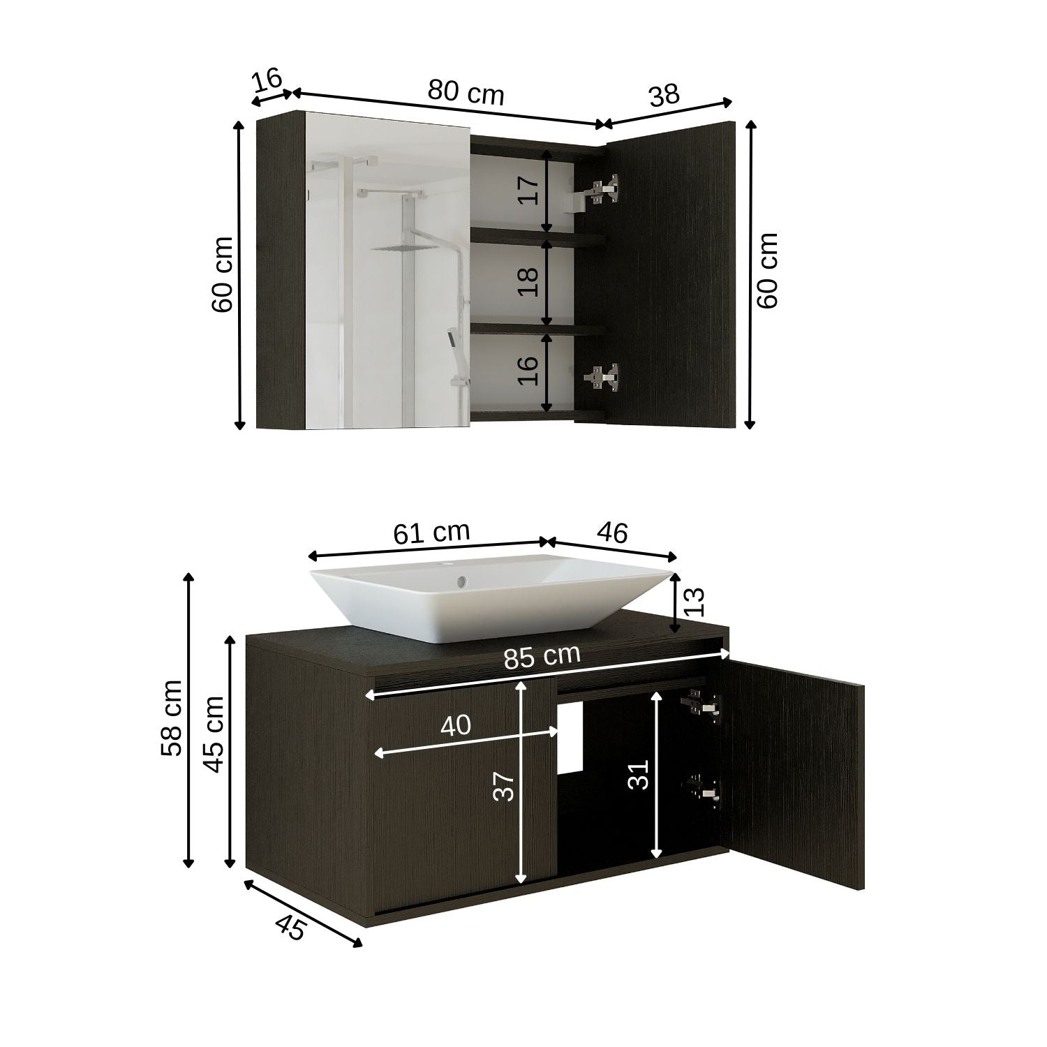 Bathroom Cabinet with Sink Set of 2 - Atlantic