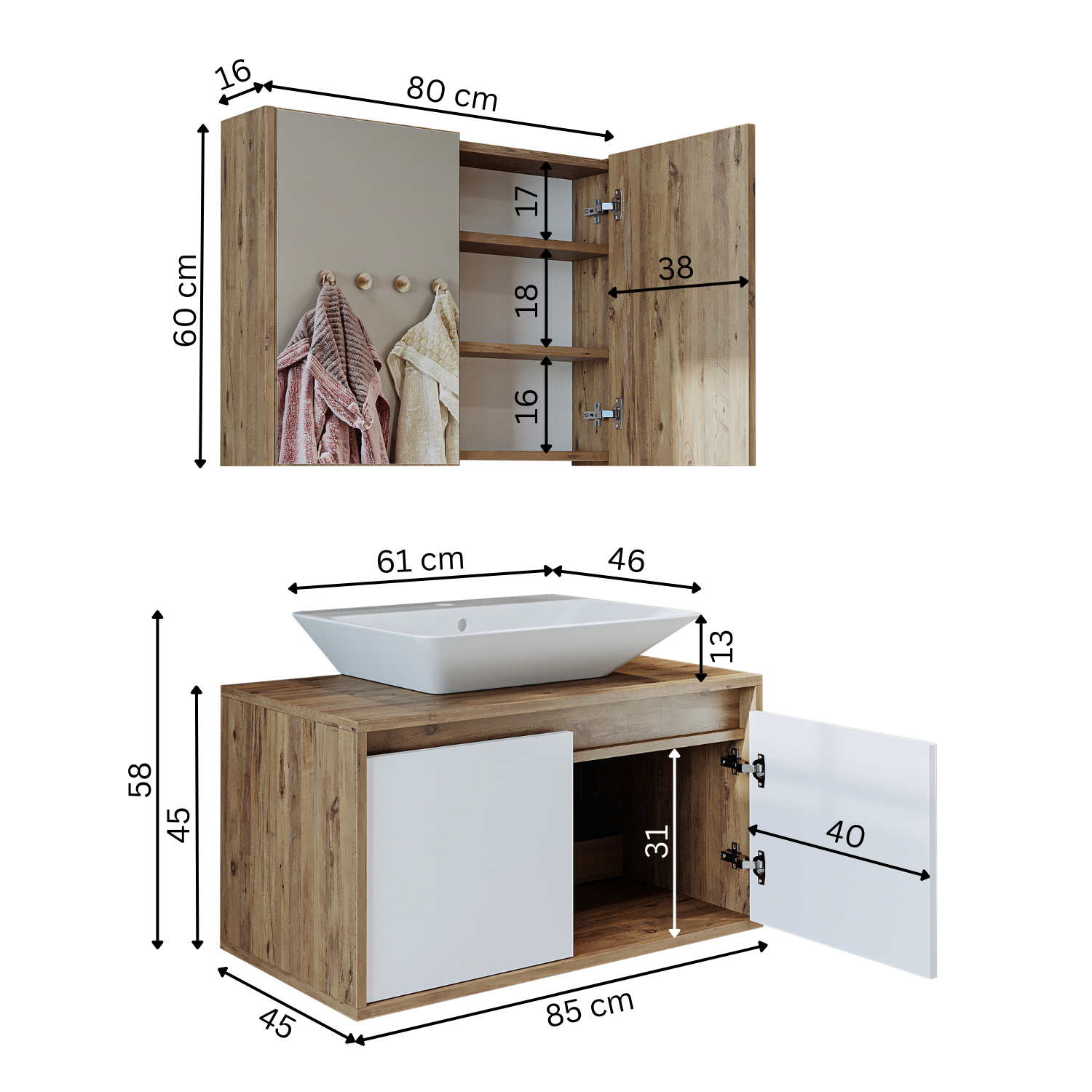 Bathroom Cabinet with Sink Set of 2 - Atlantic