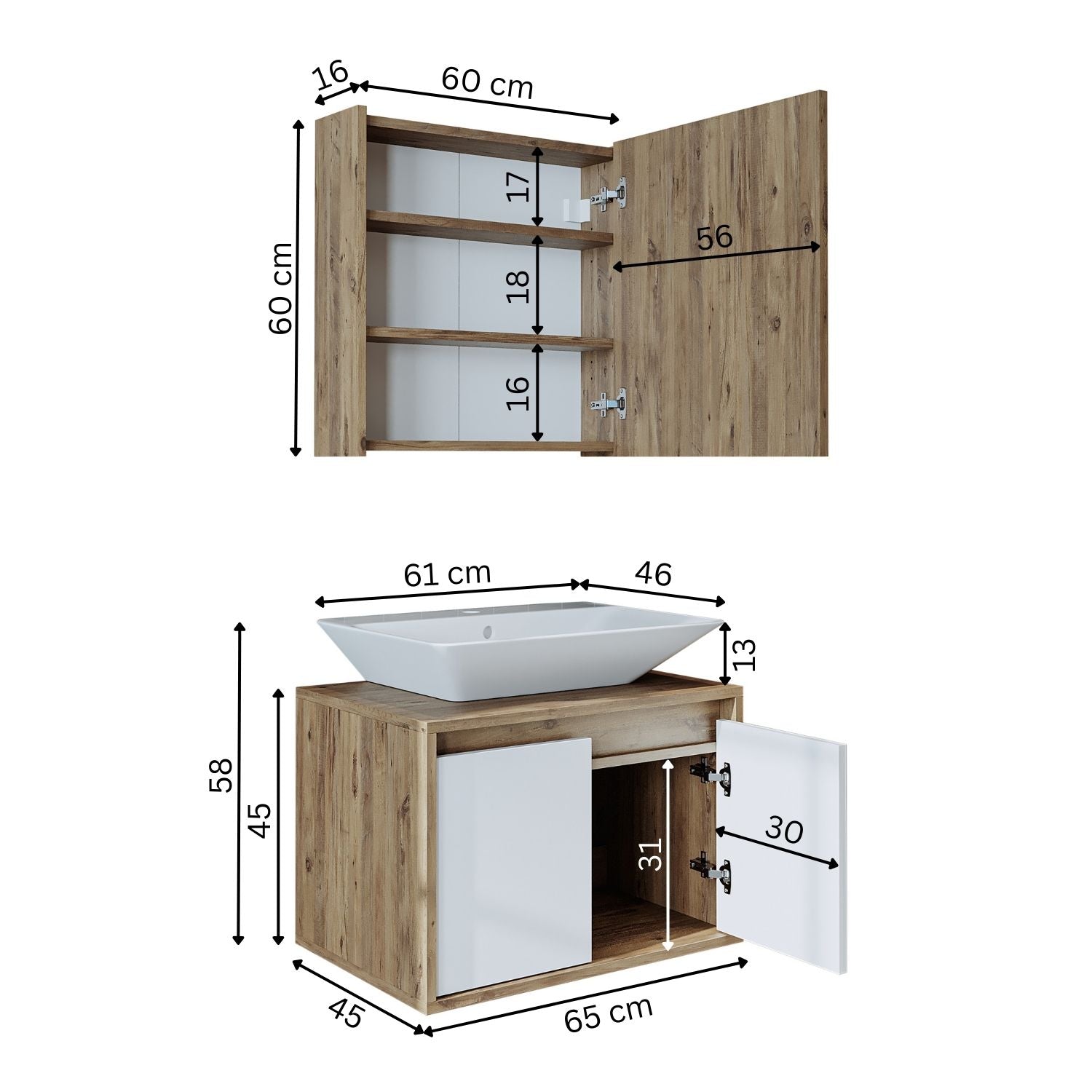 Bathroom Cabinet with Sink Set of 2 - Atlantic