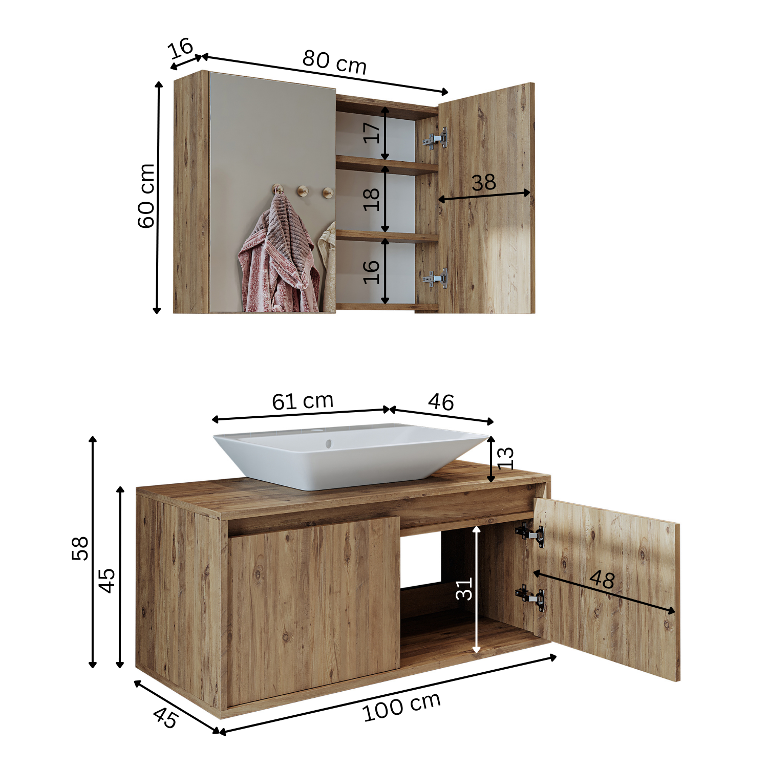 Bathroom Cabinet with Sink Set of 2 - Atlantic