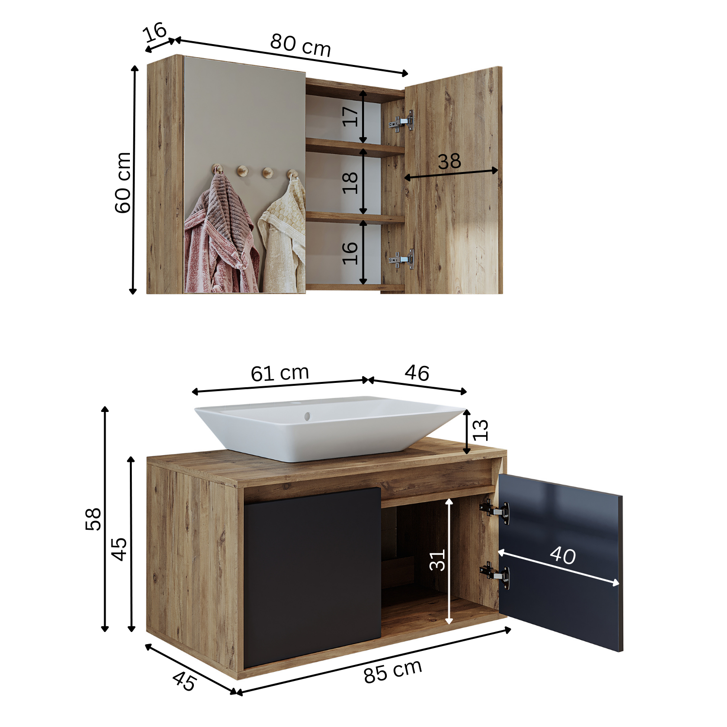 Bathroom Cabinet with Sink Set of 2 - Atlantic