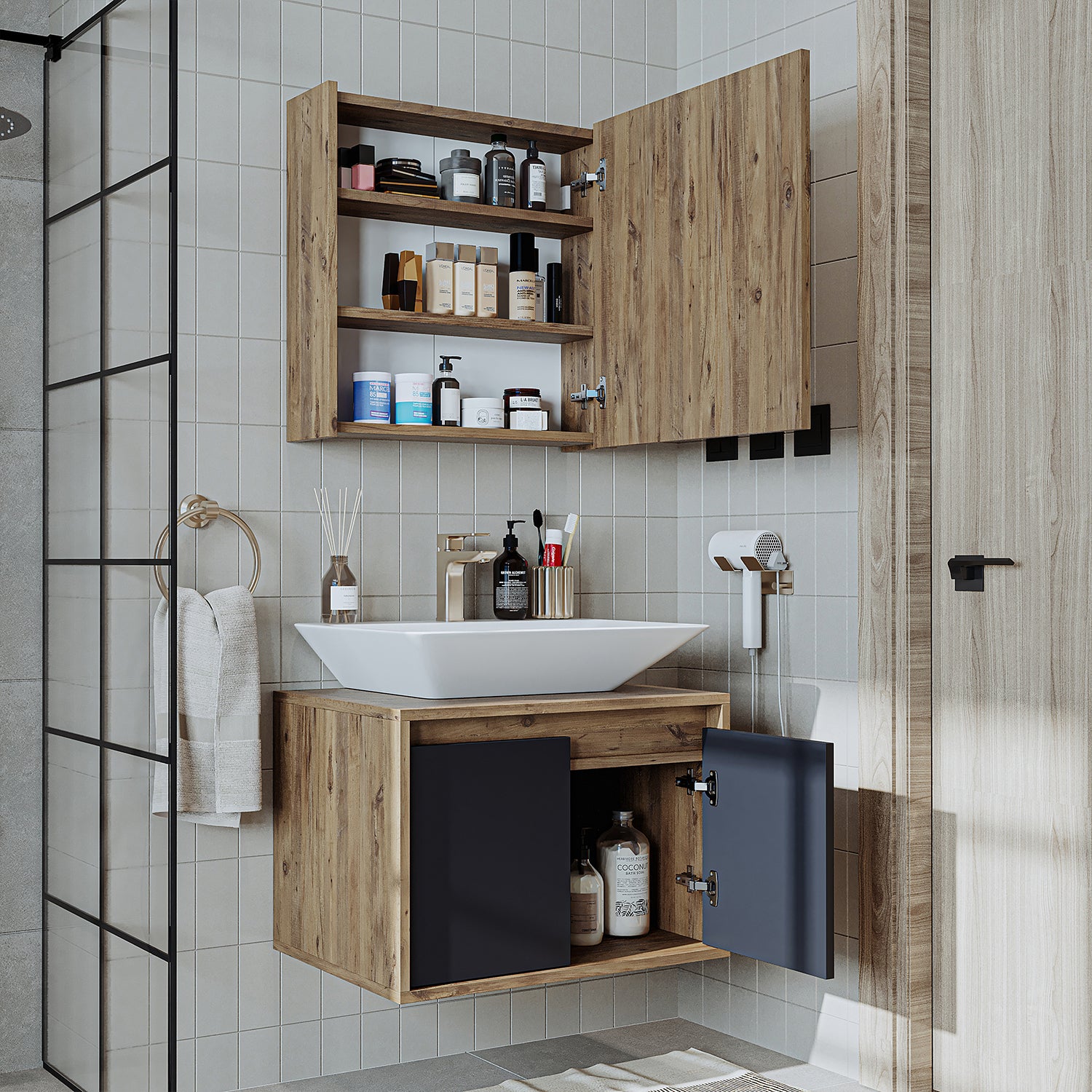 Bathroom Cabinet with Sink Set of 2 - Atlantic